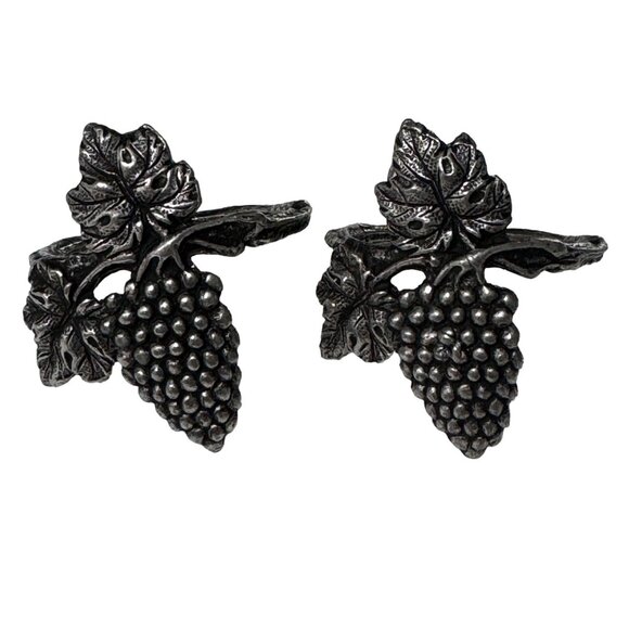 Vintage 95% Genuine Pewter Grape Vine Napkin Rings Set Of 2 Holiday Home Decor - Picture 1 of 12